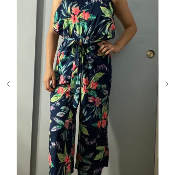 Hint of Blush tropical strapless jumpsuit - Picture 1 of 11
